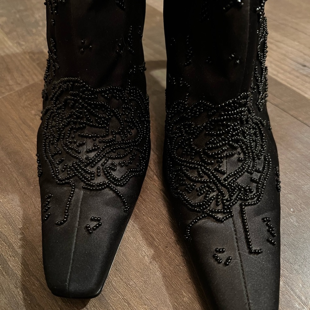 Enzo Angiolini Beaded Black Satin Spike Heel Point